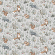 Forest Friends Mural wallpaper featuring whimsical woodland animals and plants in a soft multi-color palette by Boråstapeter for Schumacher.