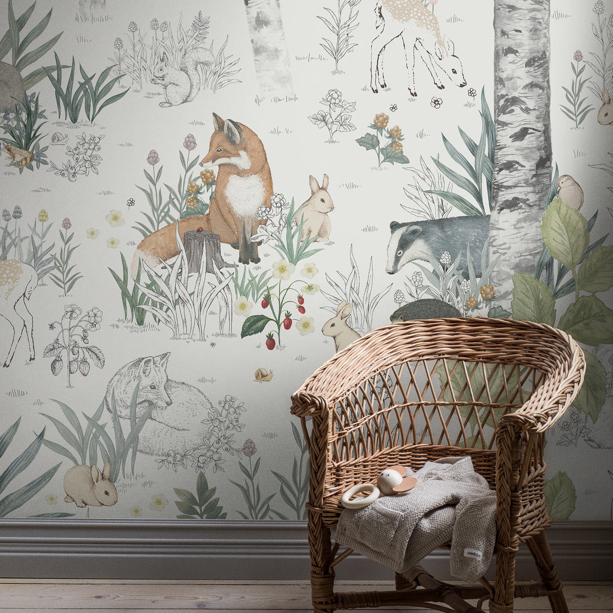 Magic Forest Mural Ivory by Boråstapeter Whimsical Woodland Animal Wallpaper – Schumacher 7481