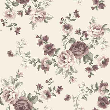 NOMI Blush floral wallpaper by Boråstapeter for Schumacher, romantic vintage rose pattern in blush pinks and greens