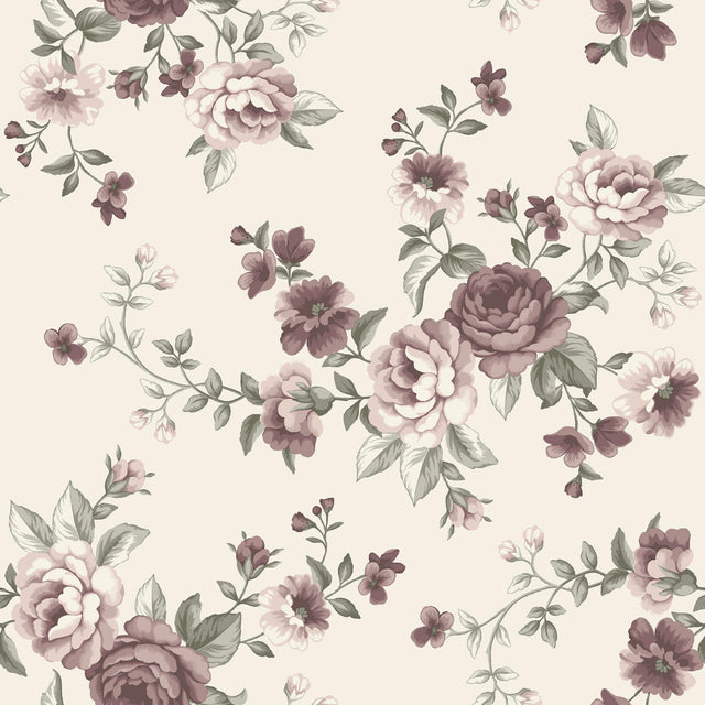 NOMI Blush floral wallpaper by Boråstapeter for Schumacher, romantic vintage rose pattern in blush pinks and greens