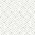 Ester wallpaper by Boråstapeter for Schumacher in grey, featuring a stylized diamond trellis pattern with leaves and dots.