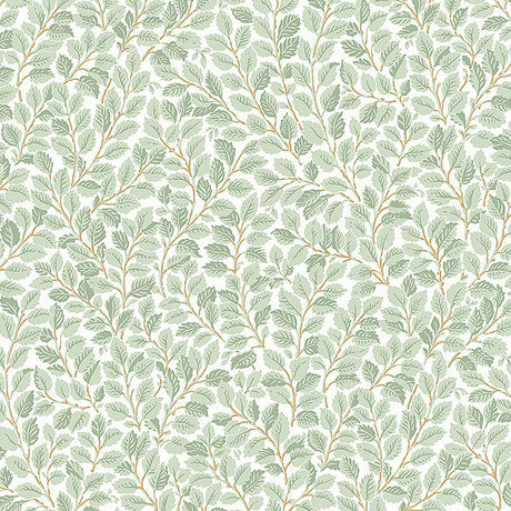Hazel wallpaper in ivory by Boråstapeter for Schumacher, featuring an intricate botanical pattern of winding hazel leaves.