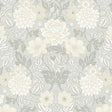 Dahlia Garden wallpaper by Boråstapeter for Schumacher, featuring stylized dahlias and cosmos in a natural colorway with lush foliage in an Arts and Crafts style.