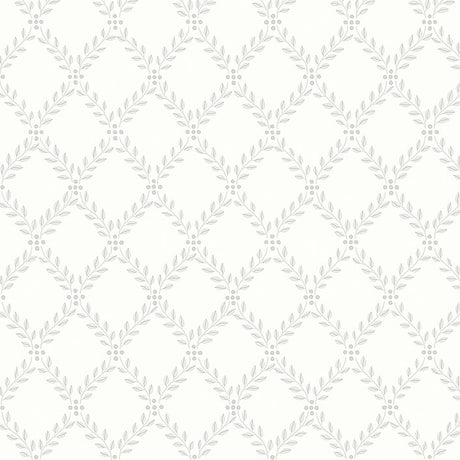 Trellis Leaves grey wallpaper by Boråstapeter for Schumacher, featuring a classic trellis print of elegantly arranged foliage.