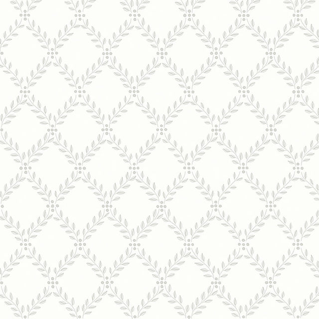 Trellis Leaves grey wallpaper by Boråstapeter for Schumacher, featuring a classic trellis print of elegantly arranged foliage.