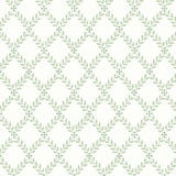 Trellis Leaves wallpaper in Leaf by Boråstapeter for Schumacher, featuring a classic trellis pattern of green foliage on a light background.