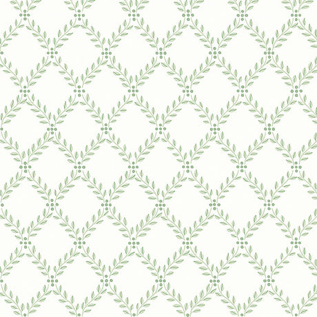 Trellis Leaves wallpaper in Leaf by Boråstapeter for Schumacher, featuring a classic trellis pattern of green foliage on a light background.