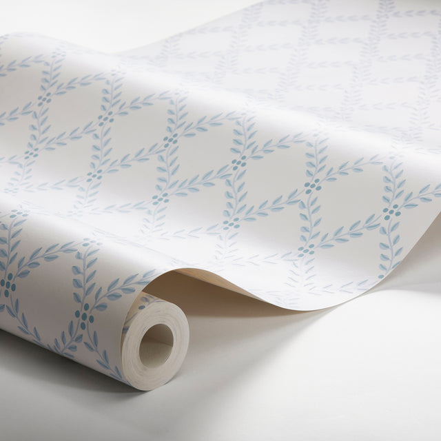 Trellis Leaves Blue by Boråstapeter Classic Trellis Foliage Wallpaper – Schumacher 7672