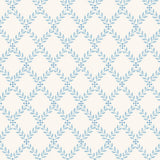 Trellis Leaves blue wallpaper by Boråstapeter for Schumacher, classic trellis foliage pattern on non-woven material