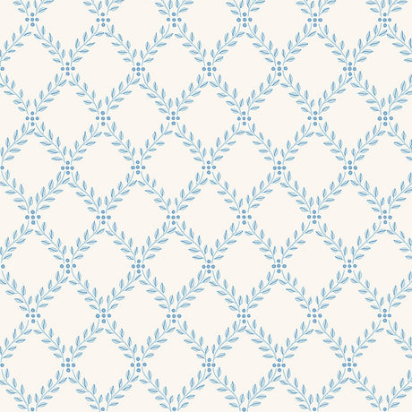 Trellis Leaves blue wallpaper by Boråstapeter for Schumacher, classic trellis foliage pattern on non-woven material