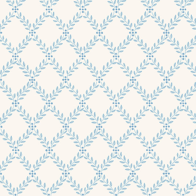 Trellis Leaves blue wallpaper by Boråstapeter for Schumacher, classic trellis foliage pattern on non-woven material
