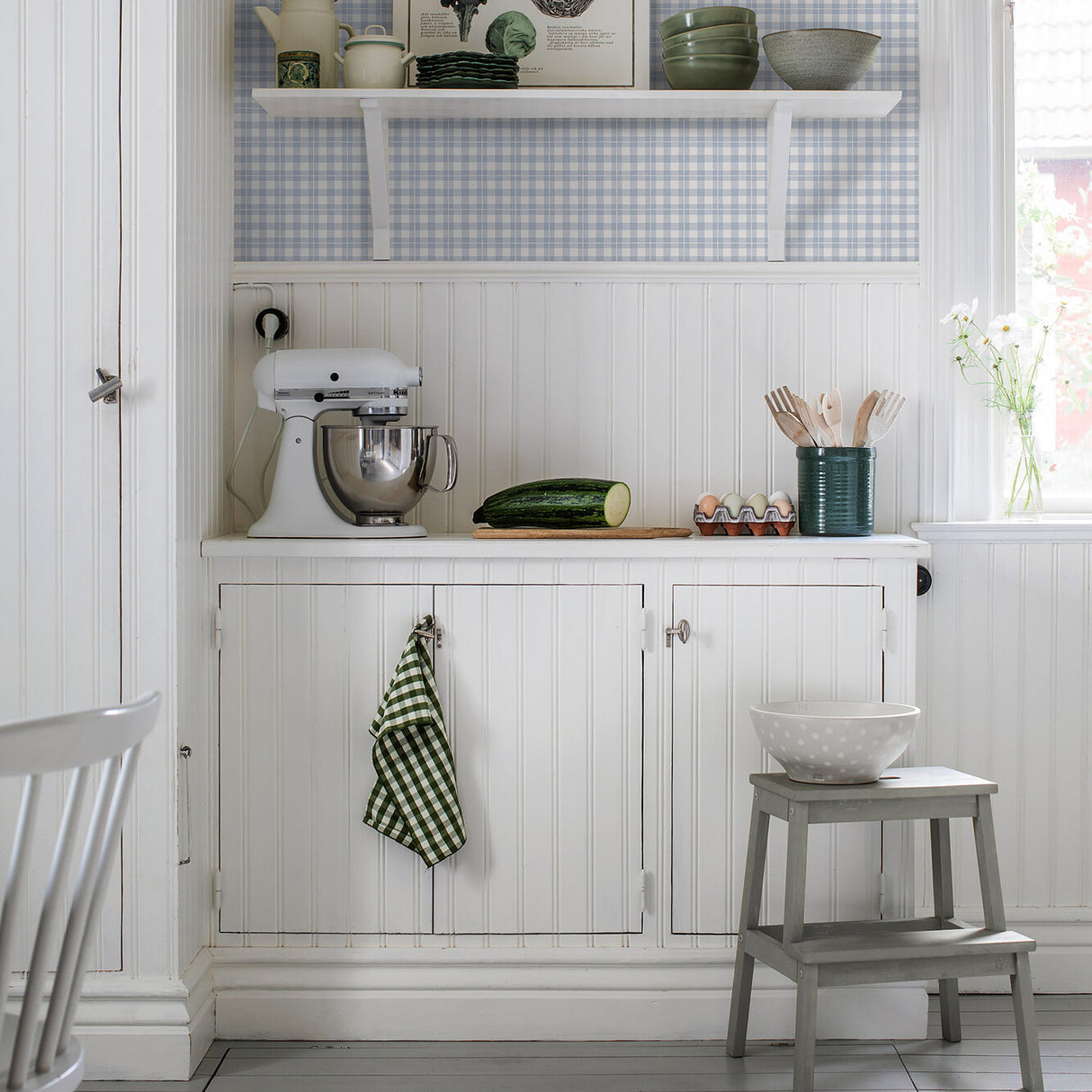 Frida Blue Checkered Wallpaper by Boråstapeter – Schumacher 7674