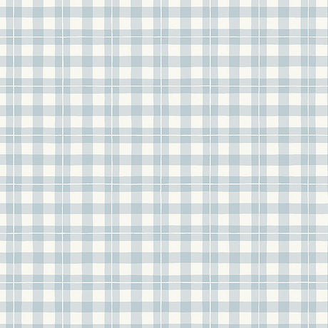 Frida blue checkered wallpaper by Boråstapeter for Schumacher shown in a Scandinavian kitchen setting