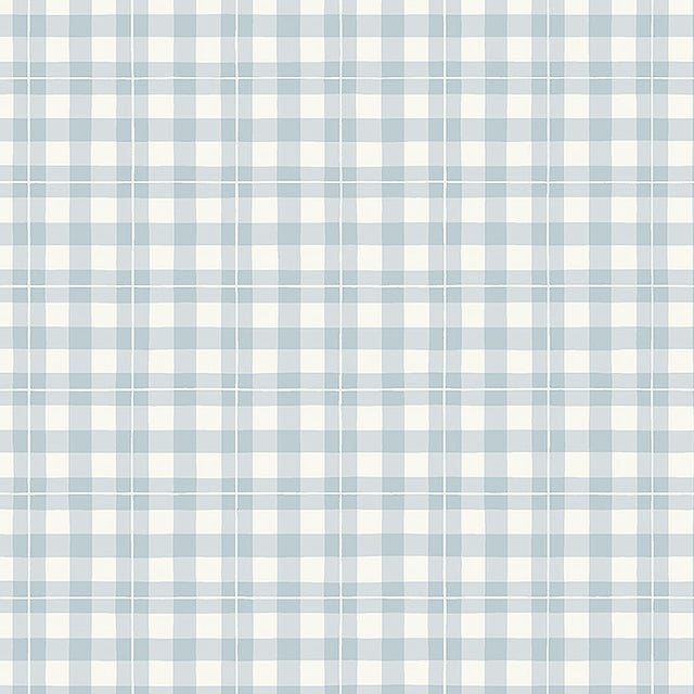 Frida blue checkered wallpaper by Boråstapeter for Schumacher shown in a Scandinavian kitchen setting