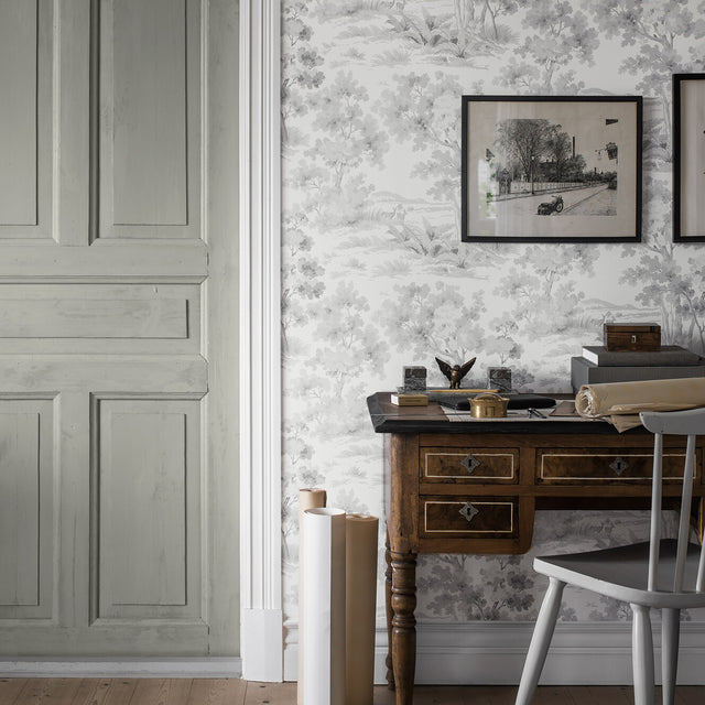 Countryside Morning Grey by Boråstapeter Scenic Wallpaper – Schumacher 7677