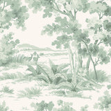 Countryside Morning wallpaper by Boråstapeter for Schumacher, featuring a classic pastoral green landscape scene.