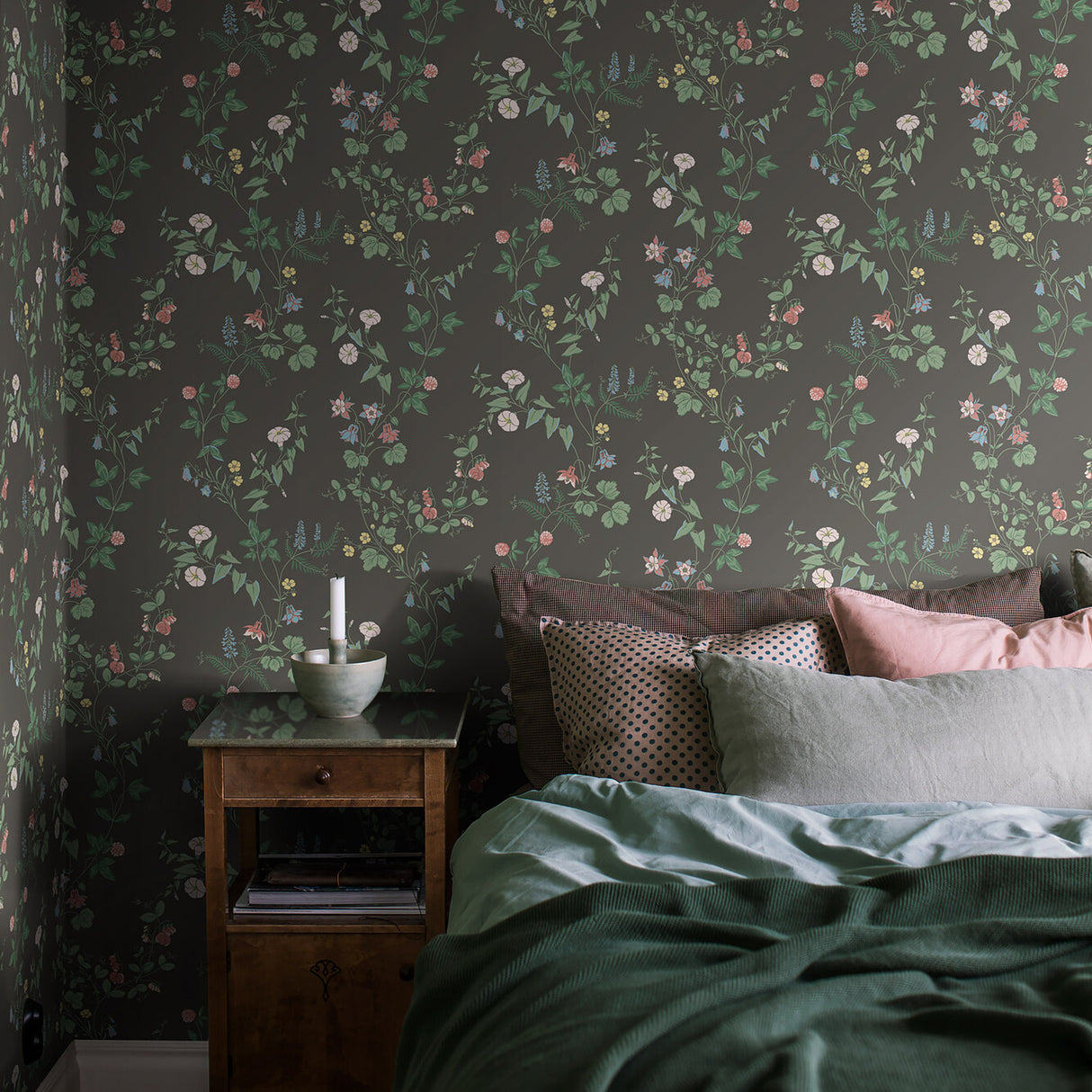 Midsummers Eve Charcoal by Boråstapeter Scandinavian Floral Wallpaper – Schumacher 7679