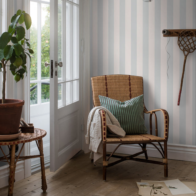 Falsterbo Stripe Sky by Boråstapeter Classic Stripe Wallpaper – Schumacher 7683