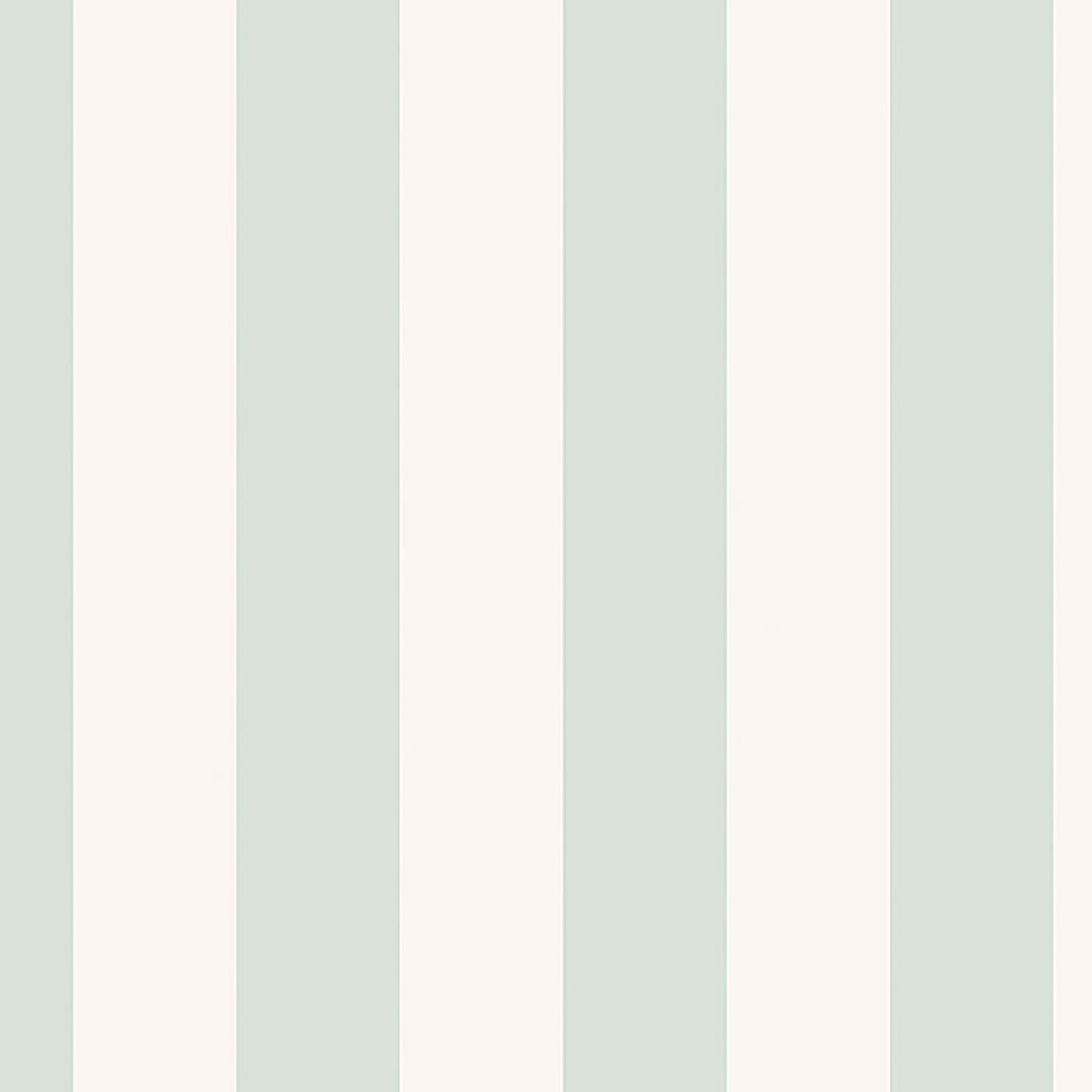 Falsterbo Stripe mineral wallpaper by Boråstapeter for Schumacher, classic vertical stripe in soft mineral green and white.