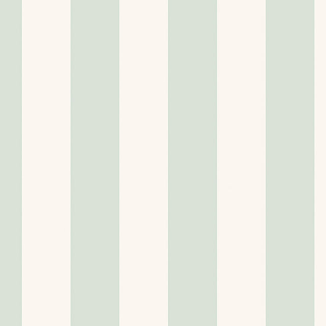 Falsterbo Stripe mineral wallpaper by Boråstapeter for Schumacher, classic vertical stripe in soft mineral green and white.