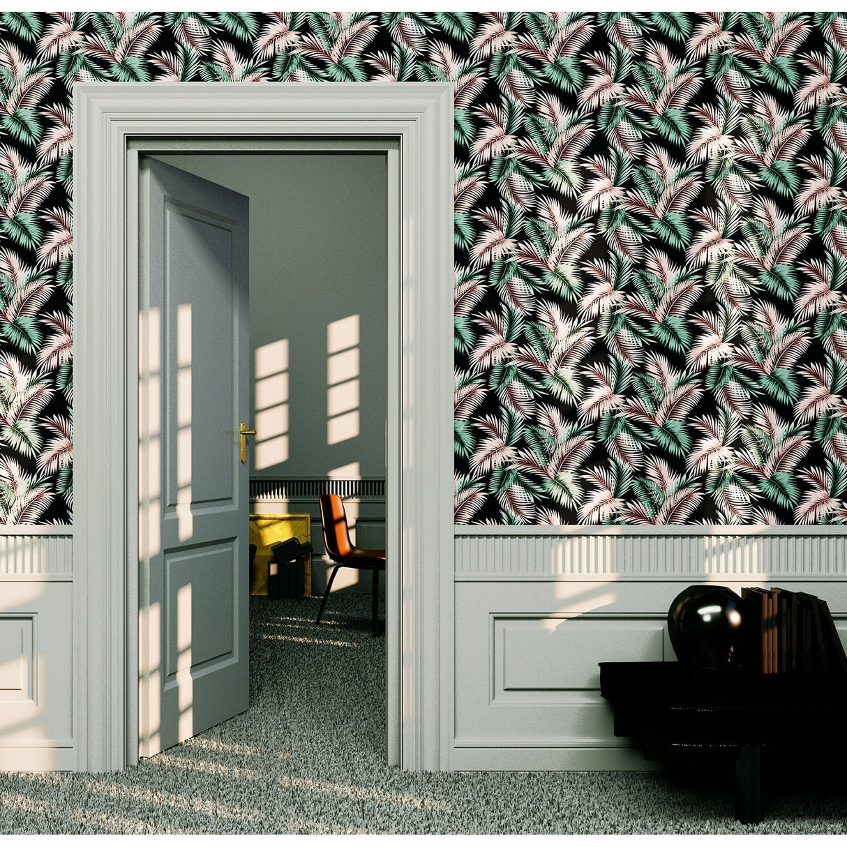 Eliza Sea Green by Arthouse Palm Fronds Wallpaper- Brewster Home Fashions AH908308