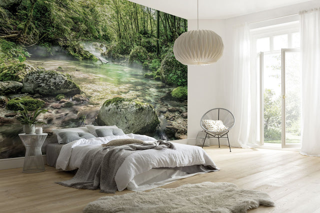 Riverbed Green Photographic Trees Wall Mural - Komar 8-135