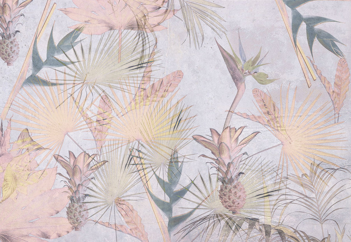 Tropical Concrete Pink Wall Mural with Modern Nature Pattern - Komar 8-212