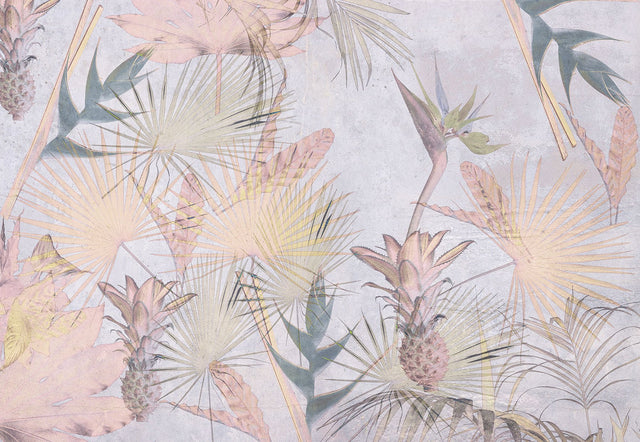 Tropical Concrete Pink Wall Mural with Modern Nature Pattern - Komar 8-212