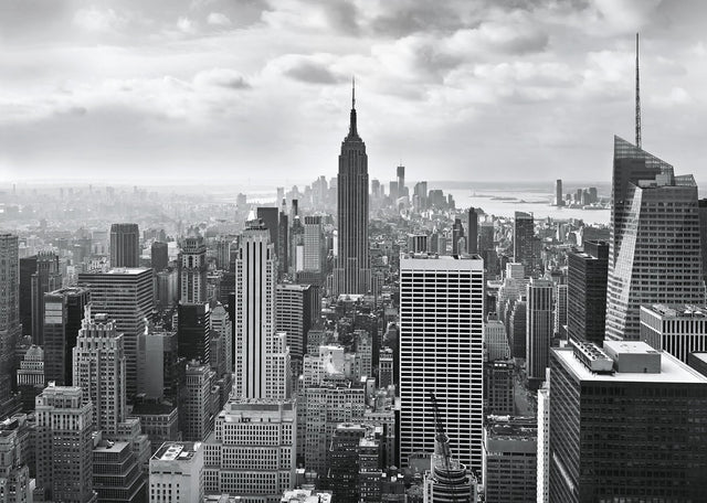 NYC Black and White Wall Mural with Skyline Scenic Pattern - Komar 8-323