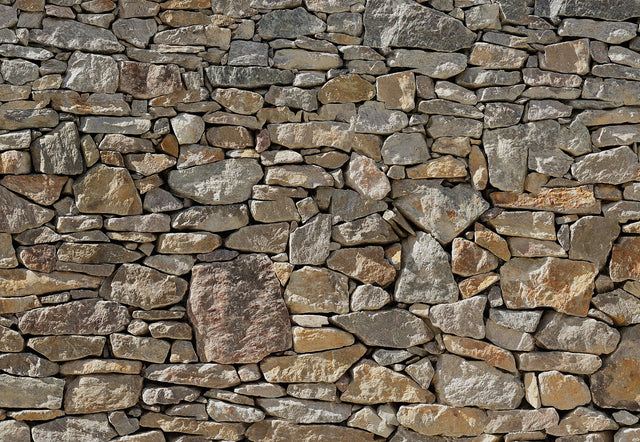 Stone Wall Neutral Photomural with Faux Stone Scenic Effect - Komar 8-727
