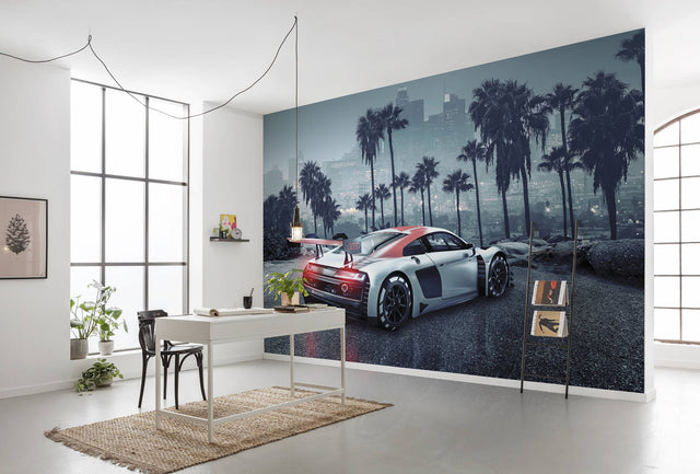 Audi R8 L.A. Grey Scenic Wall Mural with Graphics Cityscape Pattern - Komar 8-742