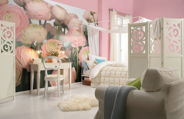 Gentle Rose Pink Floral Scenic Wall Mural - Komar 8-894