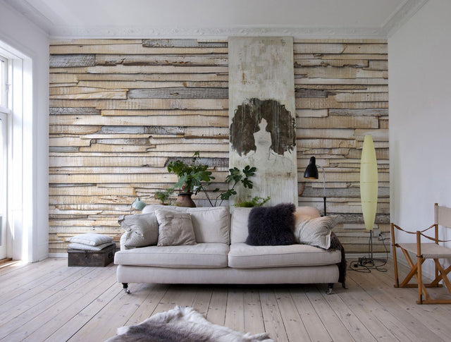 Whitewashed Wood Faux Effects Wall Mural in Whitewashed - Komar 8-920