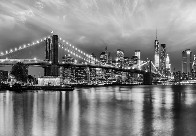 Brooklyn Black & White Cityscape Wall Mural with Photographic Skyline Graphics - Komar 8-934