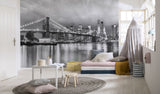 Brooklyn Black & White Cityscape Wall Mural with Photographic Skyline Graphics - Komar 8-934