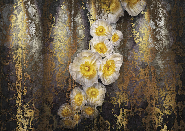 Serafina Yellow Floral Abstract Wall Mural - Komar 8-963
