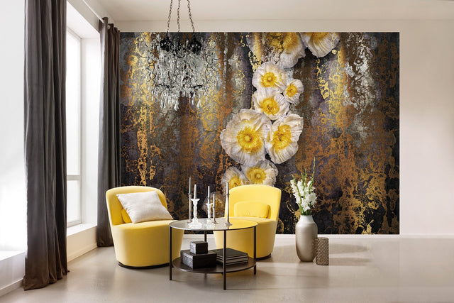 Serafina Yellow Floral Abstract Wall Mural - Komar 8-963