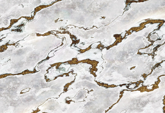Marmoro White and Gold Faux Marble Wall Mural with Industrial Style - Komar 8-981