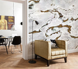 Marmoro White and Gold Faux Marble Wall Mural with Industrial Style - Komar 8-981