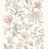 Teonna Light Pink Floral Stripe Wallpaper pattern and roll