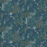 Babylon Blue floral wallpaper with woodland creatures by Veer Decor