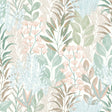 Serene Meadow aqua blue and green floral wallpaper on white ground roll view
