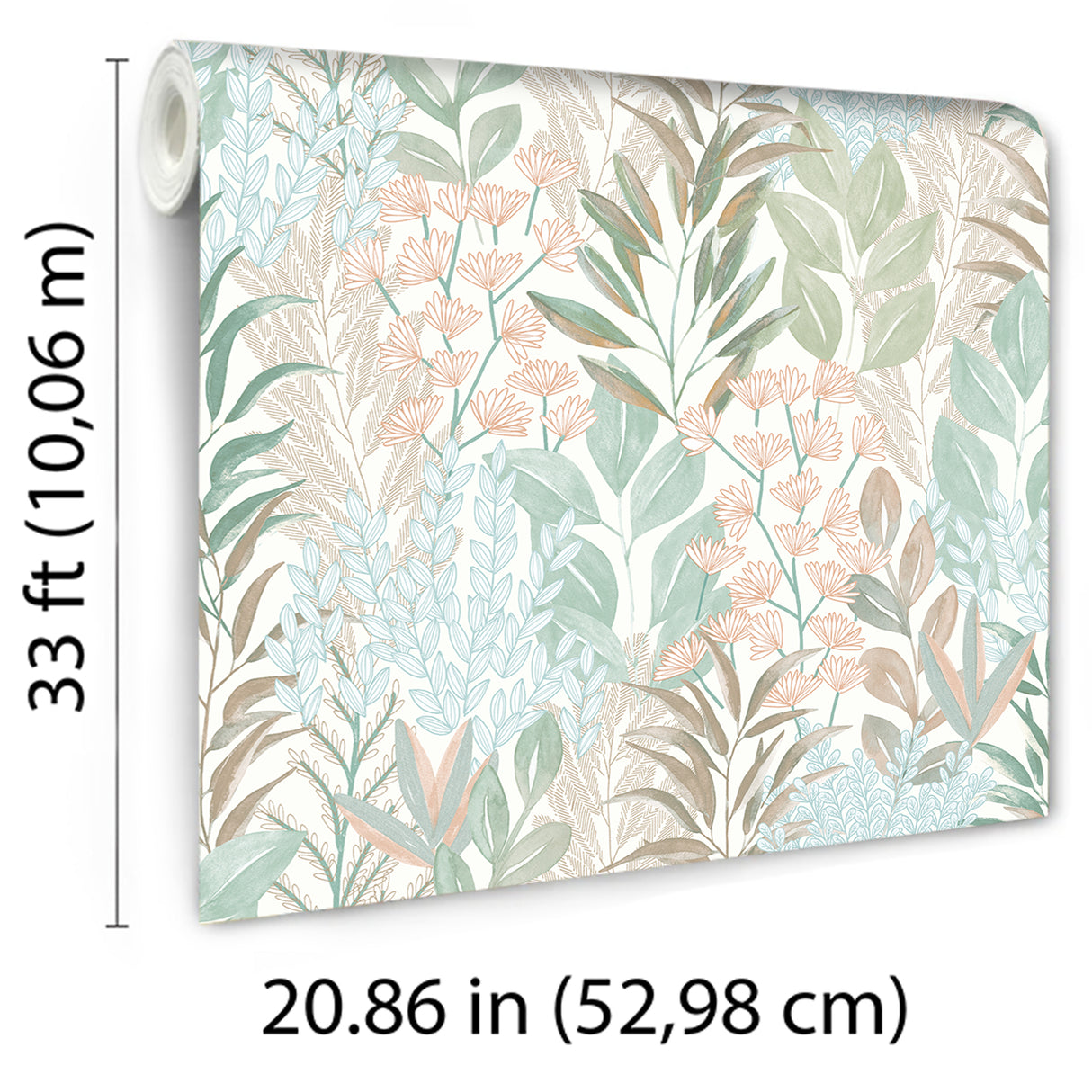 Serene Meadow Aqua Blue and Green on White Ground by Veer Decor Floral Wallpaper – Veer Decor 8195-AD1