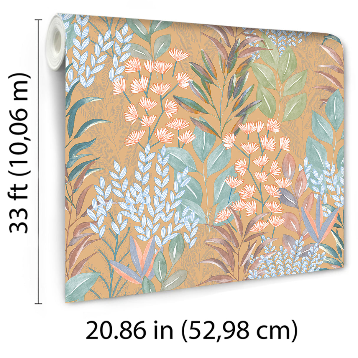 Serene Meadow Burnt Orange by — Floral Wallpaper – Veer Decor 8195-AD2
