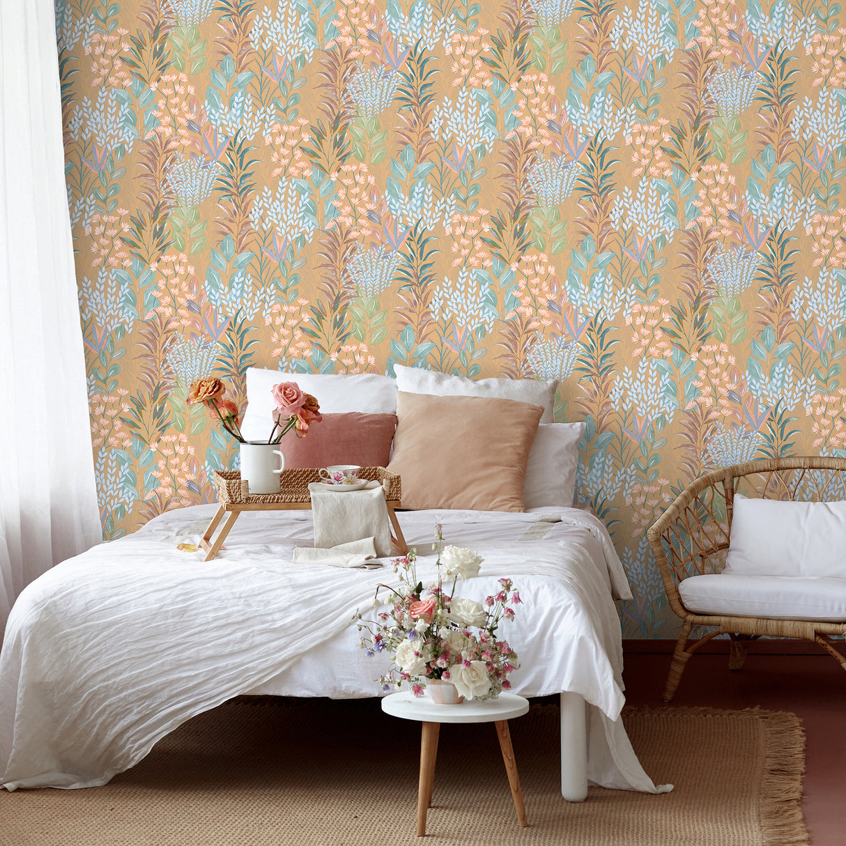 Serene Meadow Burnt Orange by — Floral Wallpaper – Veer Decor 8195-AD2