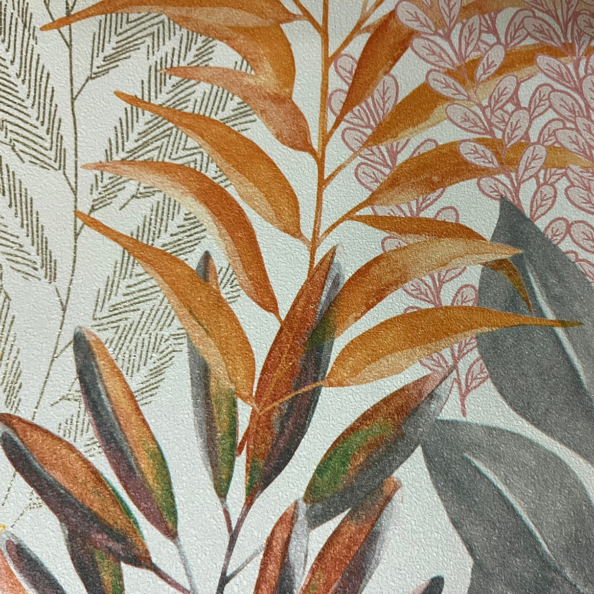 Serene Meadow Orange and Purple on White Ground by — Floral Wallpaper – Veer Decor 8195-AD4