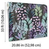 Serene Meadow Green and Purple on Black Ground by — Floral Wallpaper – Veer Decor 8195-AD5