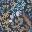 Gilded Bloom Blue Ground floral wallpaper roll with metallic accents