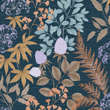 Gilded Bloom Blue Ground floral wallpaper roll with metallic accents