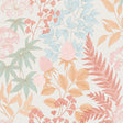 Gilded Bloom Red on White Ground floral wallpaper roll with pastel leaves and flowers